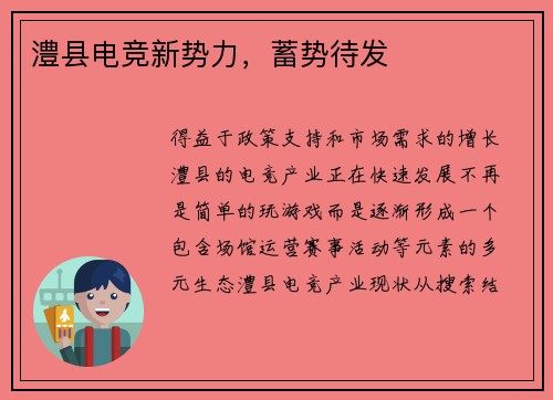 澧县电竞新势力，蓄势待发